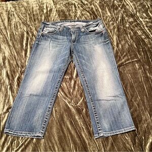 BIG STAR Women's Boot capri Medium Blue Denim Embroidered Button Pockets